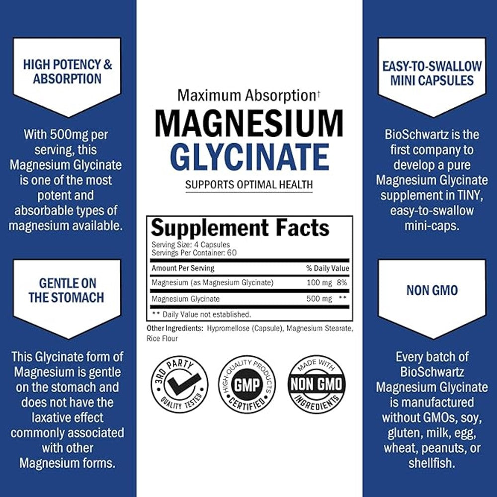 Magnesium Glycinate By Bio Schwartz (Vegan Safe with No Gluten, Soy or GMOs) thumbnail 2