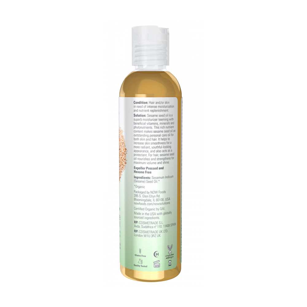 Now Foods Sesame Seed Oil – 100% Pure & Certified Organic – Nutrient-Rich Skin & Massage Oil – 237 M L thumbnail 2