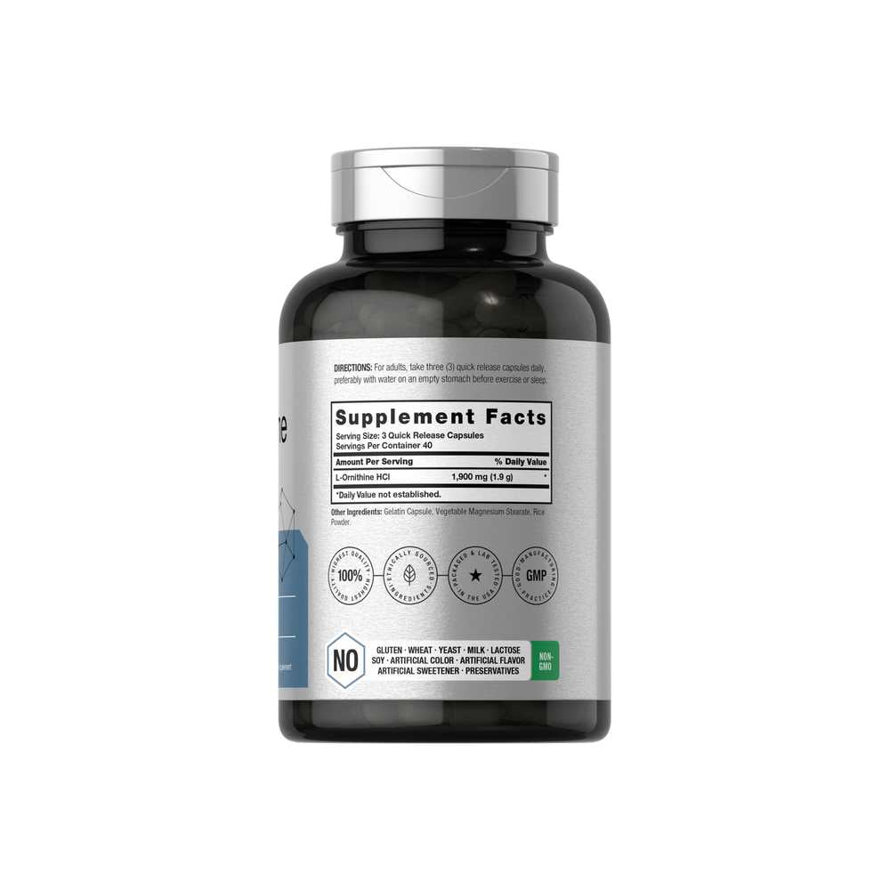 Horbäach L-Ornithine 1900mg per Serving | 120 Capsules thumbnail 2