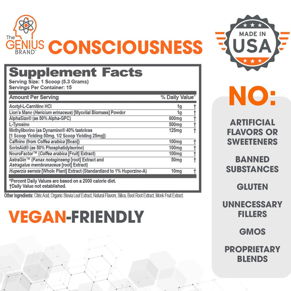 Genius Consciousness Nootropic Powder – Super Brain Boosting Formula | Mango Flavor | 100% Natural Dietary Supplement thumbnail 2