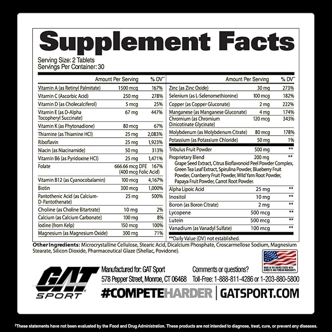 GAT Sport Men's Multi Test Multivitamin with Testosterone Support, Supports Healthy Immune Function, Formulated for Active Men, Dietary Supplement,60 Tablets thumbnail 2