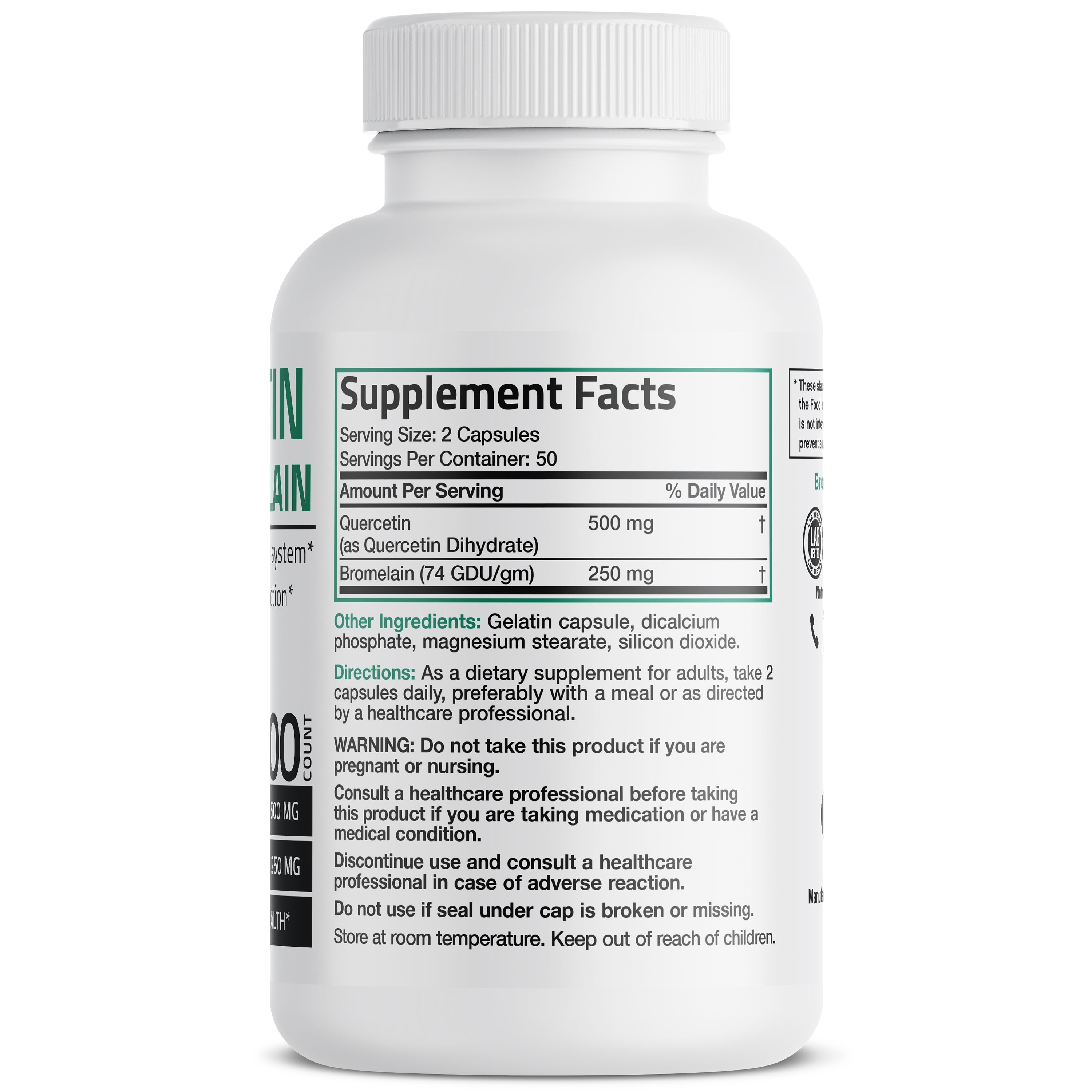 Bronson Vitamins Quercetin & Bromelain - 100 Capsules thumbnail 2