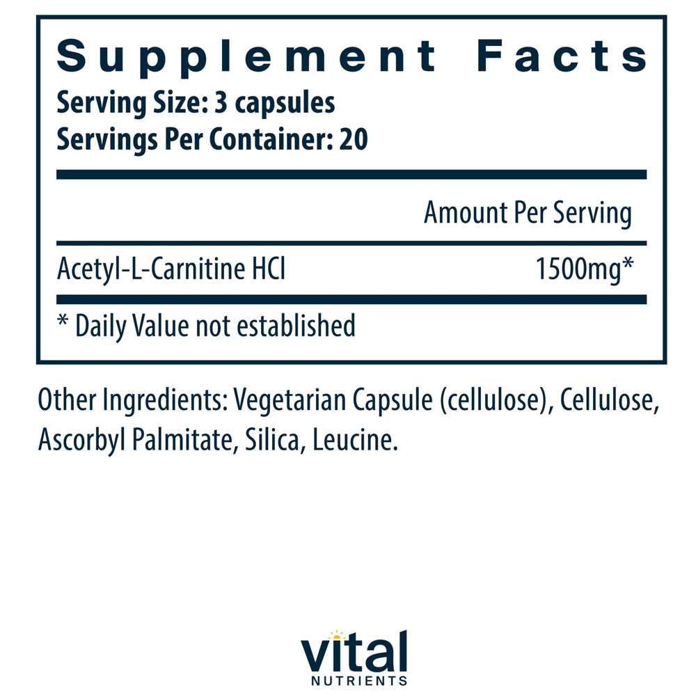 Vital Nutrients Acetyl L-Carnitine 500mg 60 Caps thumbnail 2