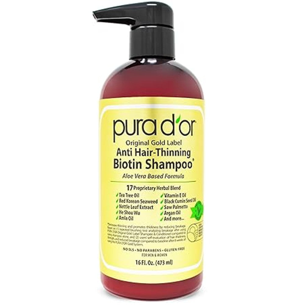 PURA D'OR Original Gold Label Anti Hair-Thinning Biotin Shampoo - 16oz for Men & Women thumbnail 5