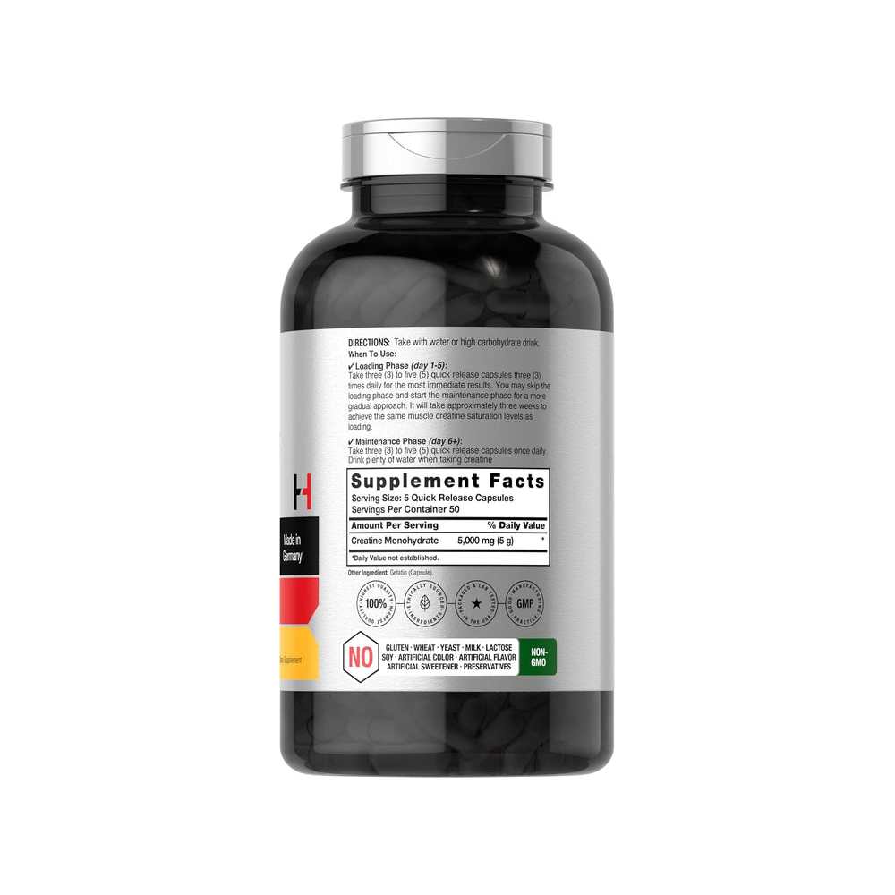 Horbäach German Creatine Monohydrate 5000mg per Serving | 250 Capsules thumbnail 2