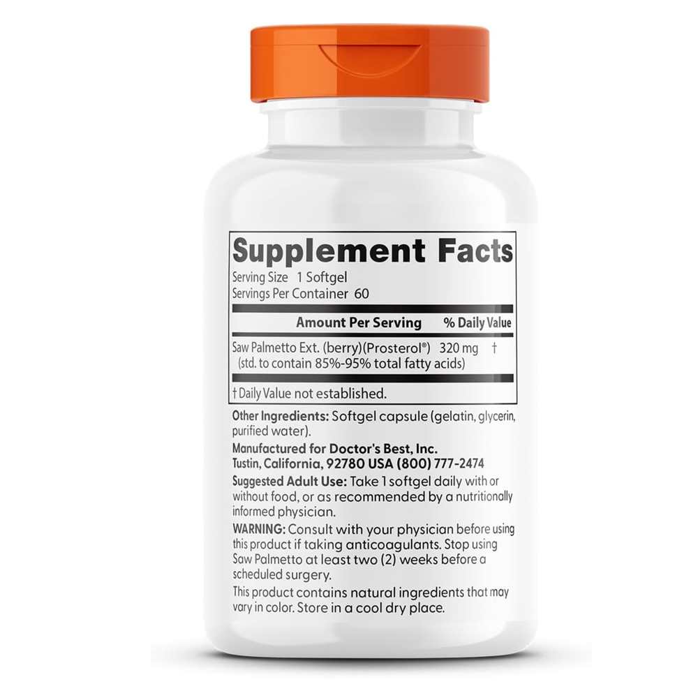 Doctor's Best Saw Palmetto with Prosterol Standardized Extract 320mg Softgels 60 Count thumbnail 2