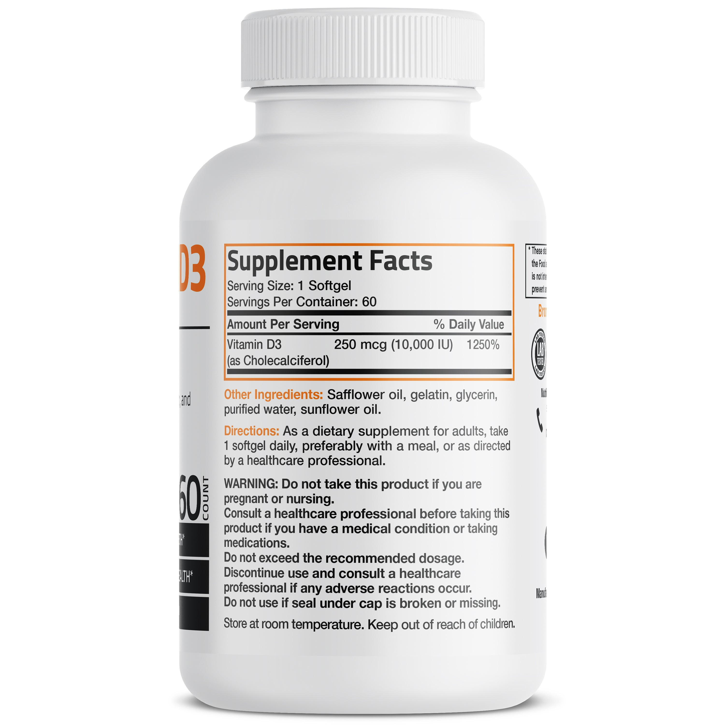 Bronson Vitamins Vitamin D3 - 10,000 Iu - 60 Softgels thumbnail 2