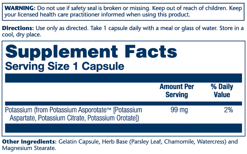 Solaray Potassium Asporotate 99mg 100 Caps thumbnail 2