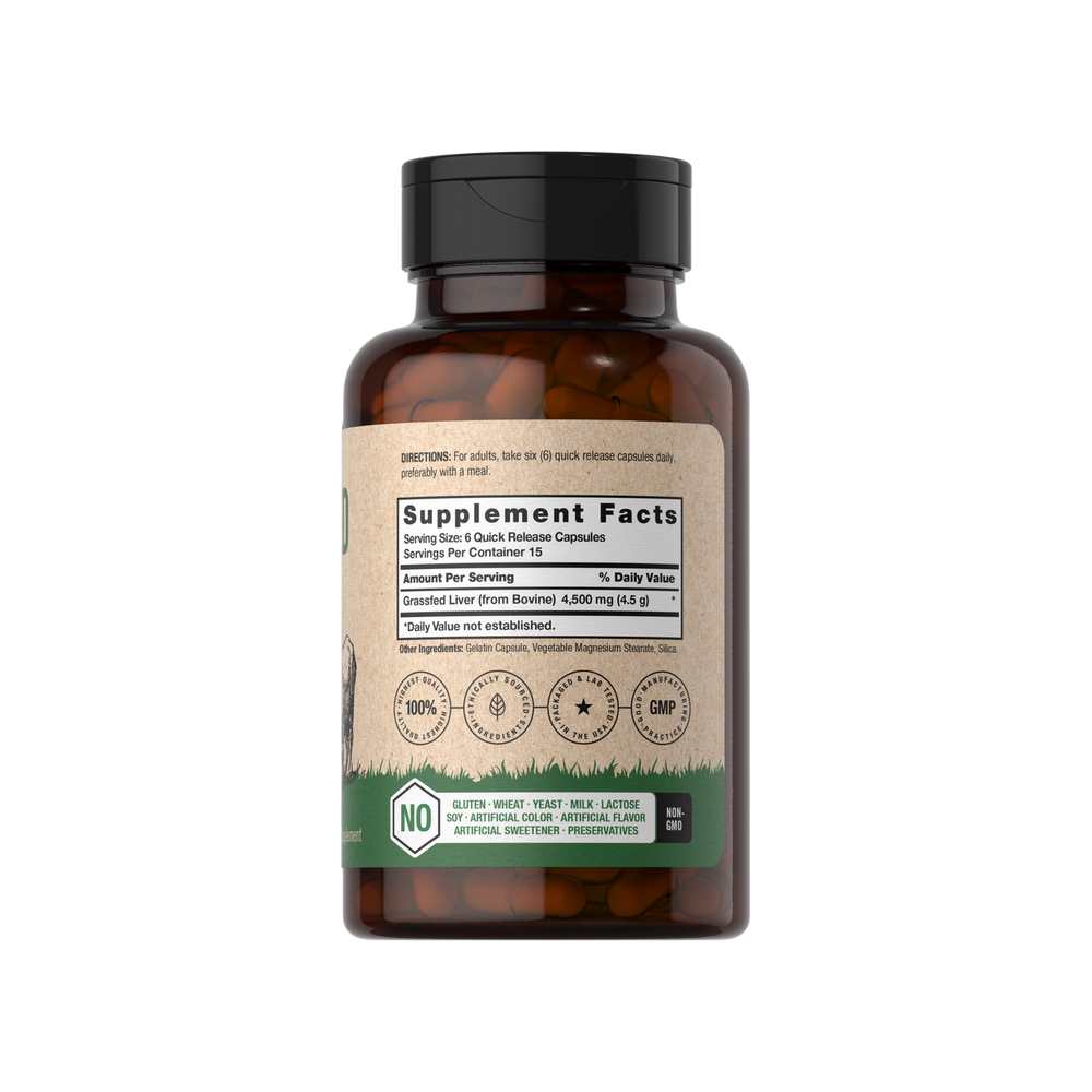 Horbäach Grass Fed Beef Liver 4500mg per Serving | 90 Capsules thumbnail 2