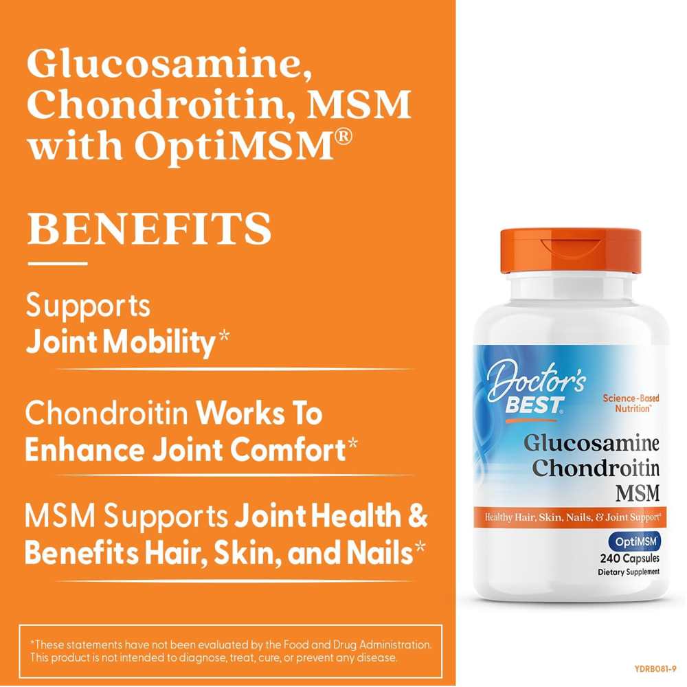 Doctor's Best Glucosamine Chondroitin Msm with Opti Msm, 240 Veggie Caps thumbnail 2