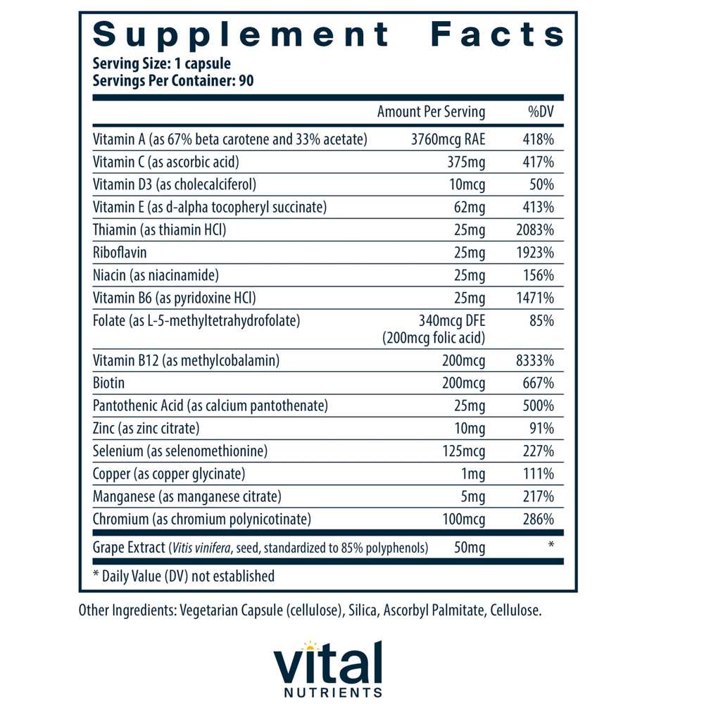 Vital Nutrients Minimal and Essential Multivitamin 90 Caps thumbnail 3
