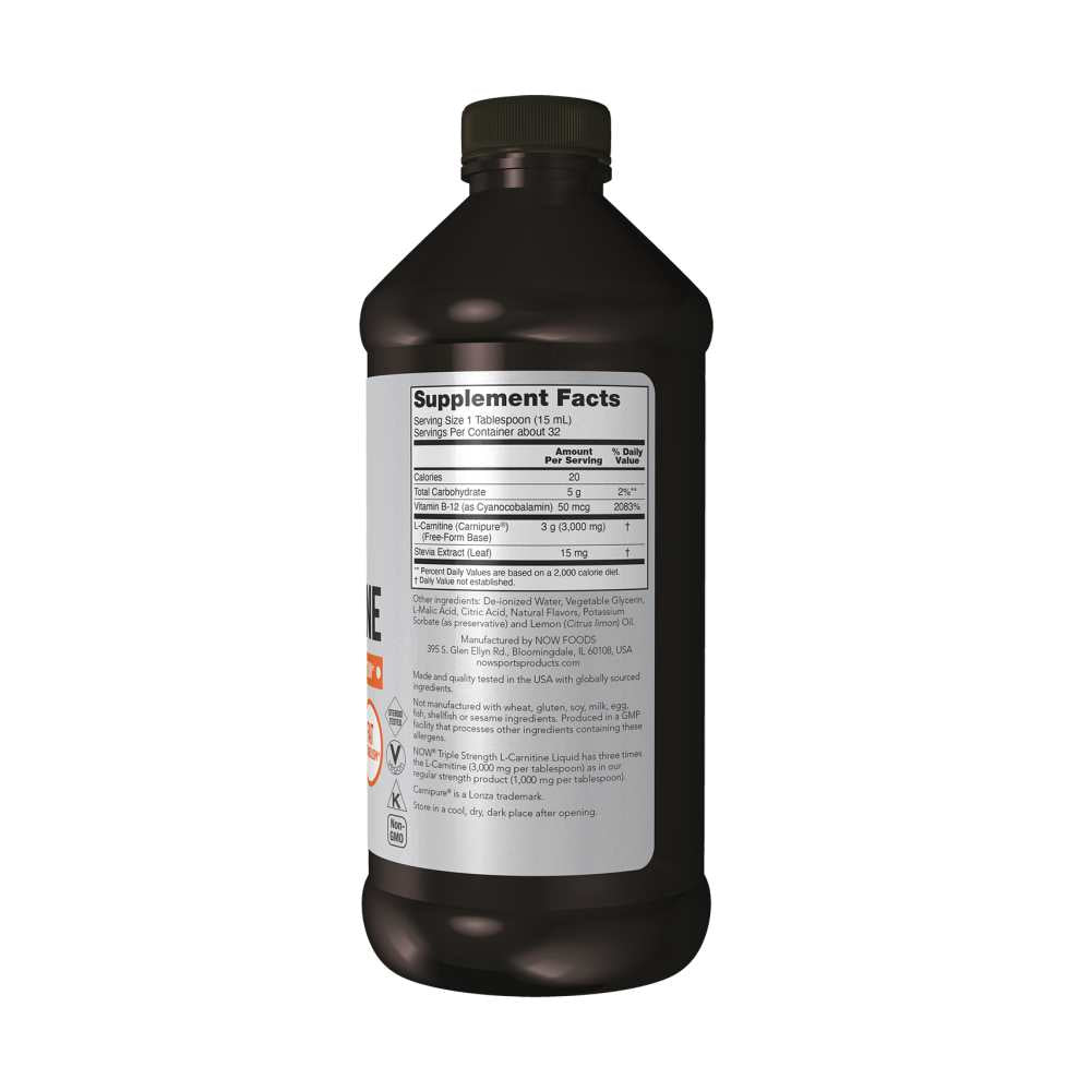 Now Sports L-Carnitine, Triple Strength Liquid – 3000 Mg per Serving – Tropical Punch Flavor – 473ml thumbnail 2