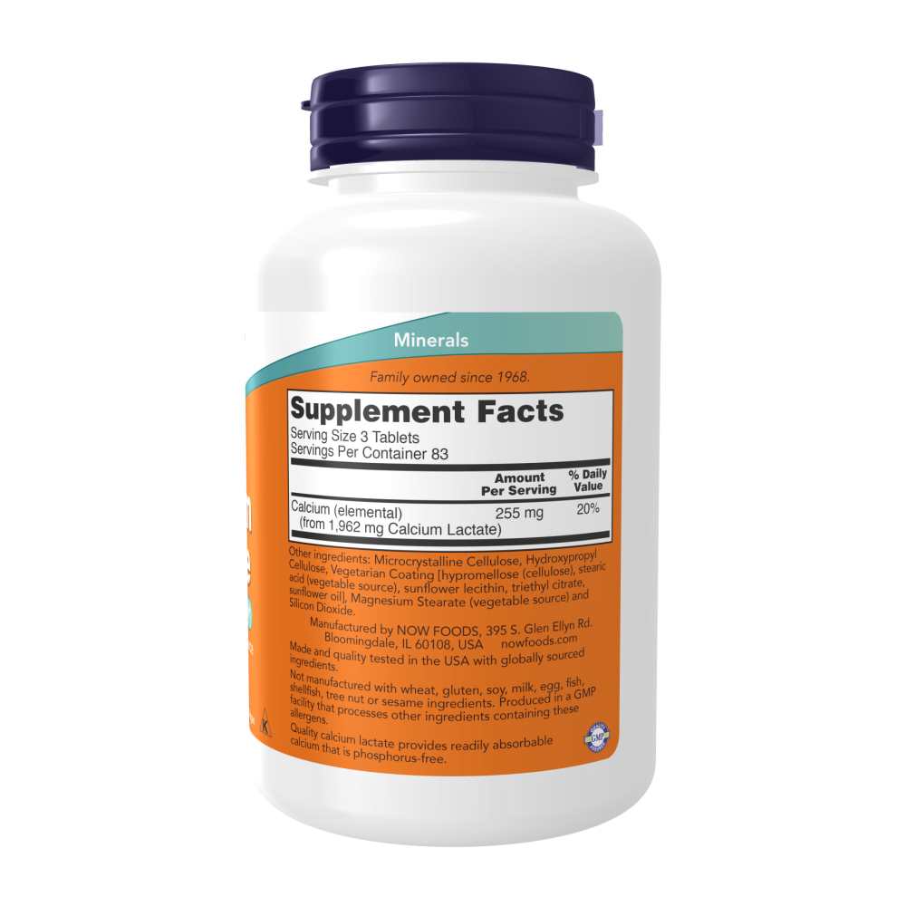 Now Foods Calcium Lactate – Bioavailable Calcium for Bone Health Support – 250 Tablets thumbnail 2