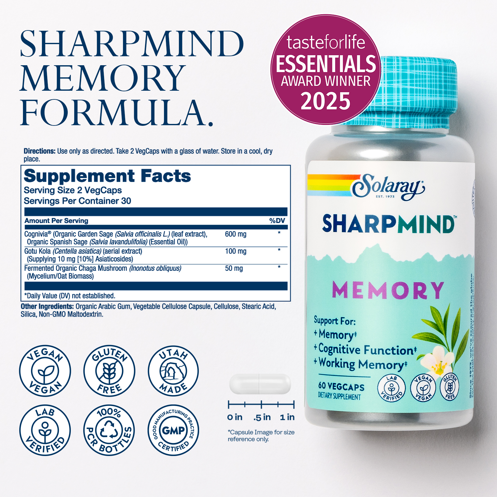Solaray Sharp Mind Memory 60 Caps thumbnail 2