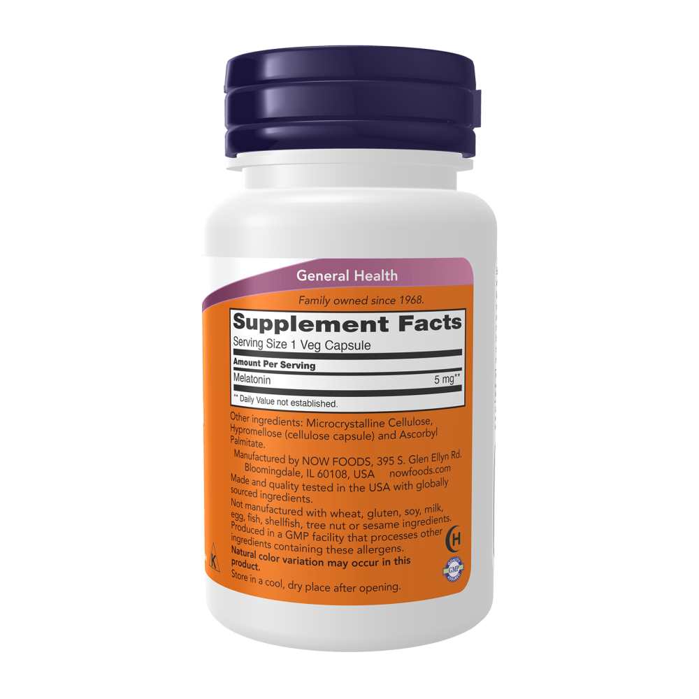 Now Foods Melatonin 5 Mg – Healthy Sleep Cycle & Antioxidant Support – 60 Veg Capsule thumbnail 2