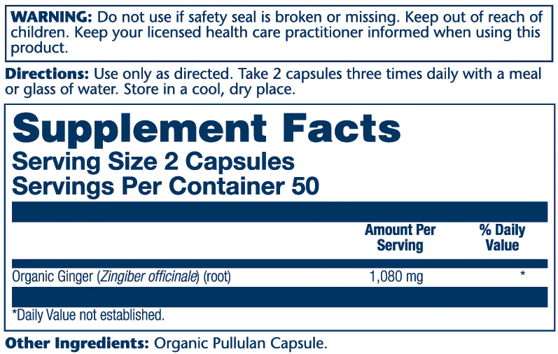 Solaray Organic Ginger Root 1080mg 100 Caps thumbnail 2