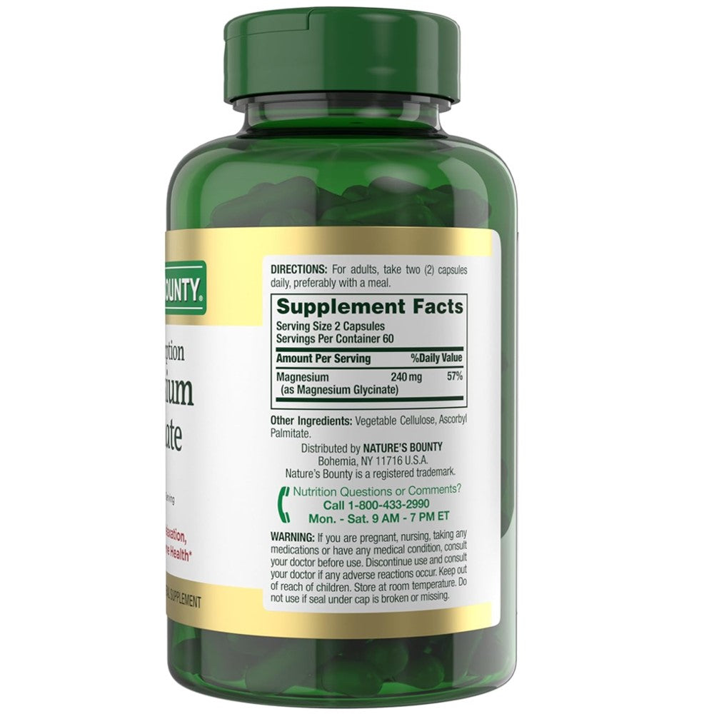 Magnesium Glycinate – Nature's Bounty 240MG Relaxation and Bone, Heart & Nerve Health – Non-GMO, Gluten-Free thumbnail 3