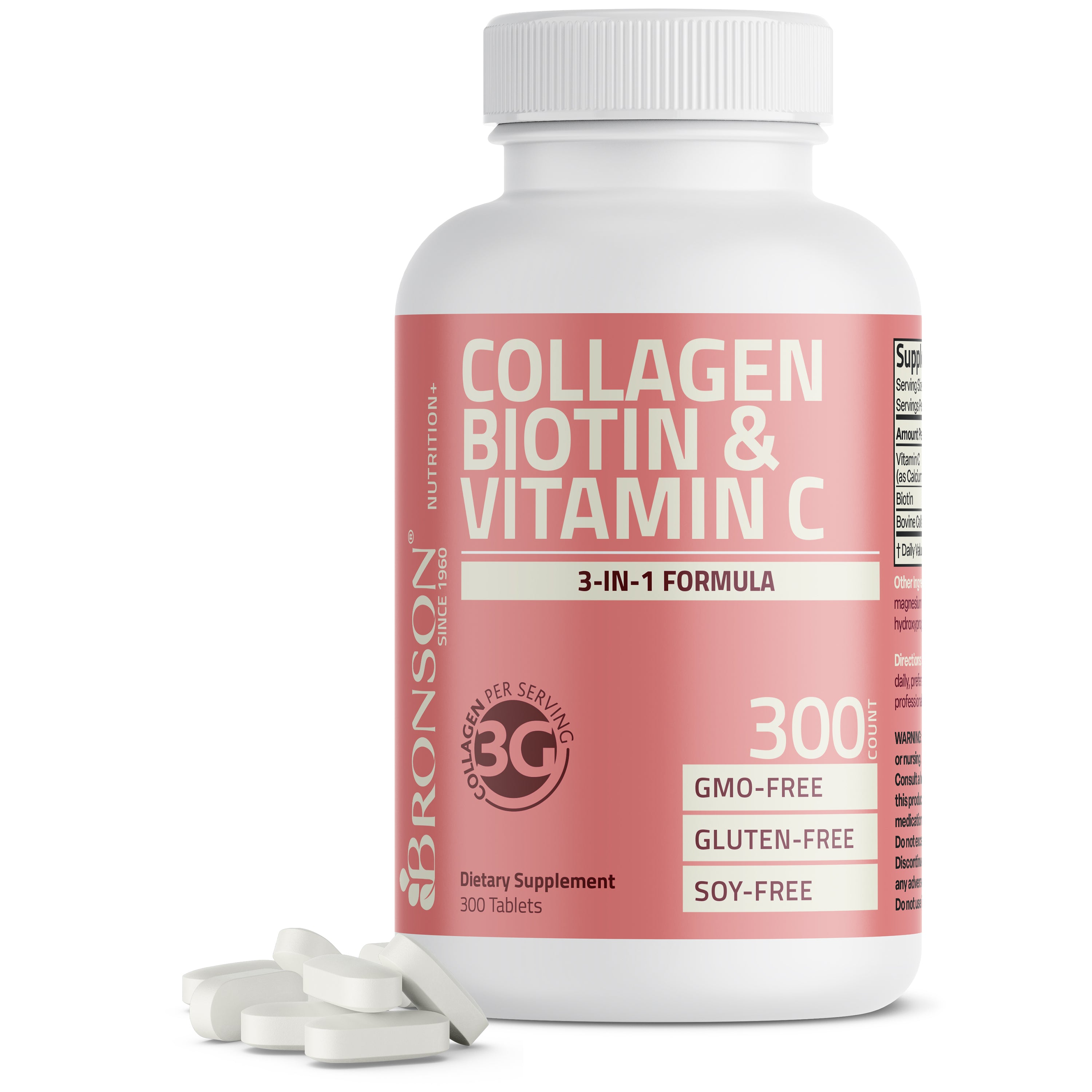 Bronson Vitamins Collagen, Biotin & Vitamin C Advanced Beauty Support Formula 90 Tabs thumbnail 3