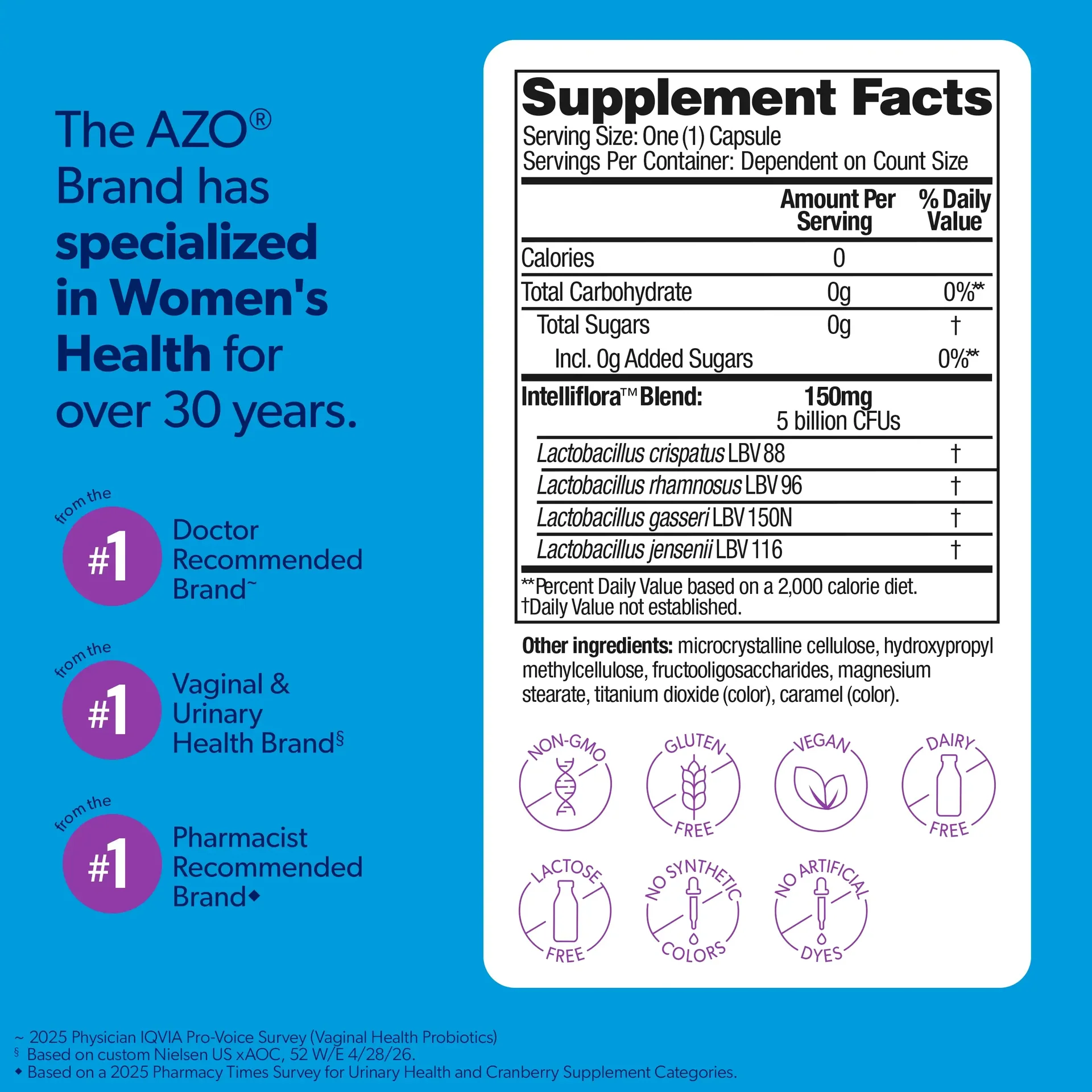 AZO Complete Feminine Balance Daily Probiotic - Supports Vaginal Health, Restores pH & Good Bacteria Balance, Clinically Proven, 30 Capsules thumbnail 3
