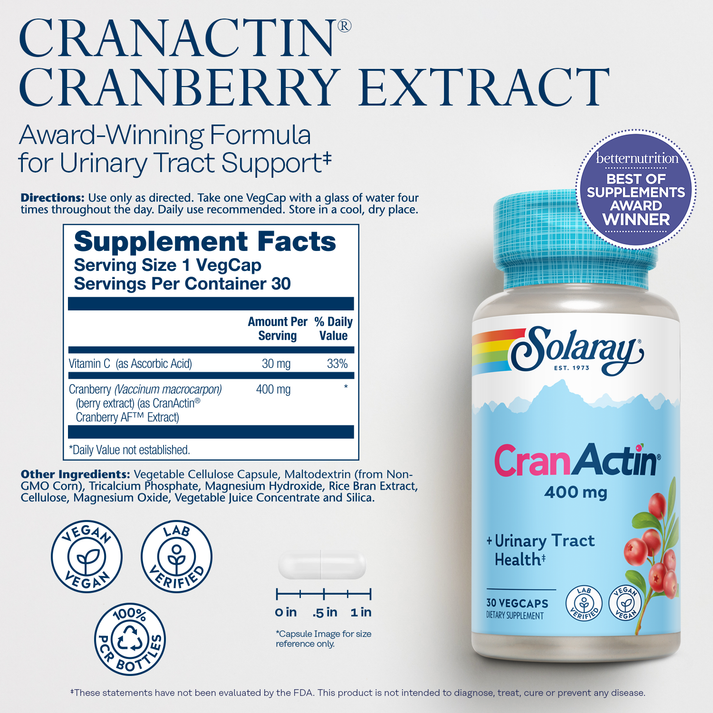Solaray Cranactin Cranberry Extract 400mg 60 Caps thumbnail 2