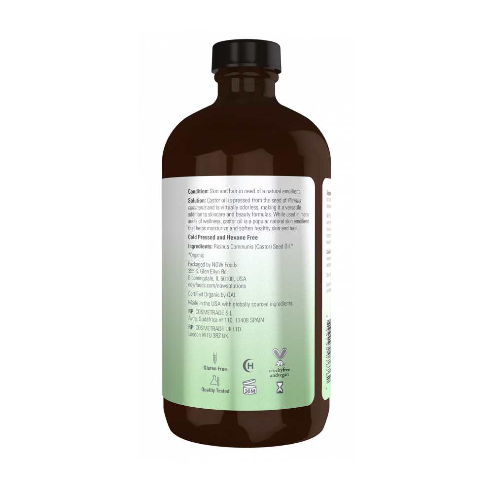 Now Foods Castor Oil – 100% Pure & Certified Organic – Cold-Pressed in Glass Bottle – 473 M L thumbnail 2