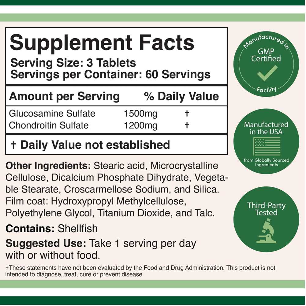 Double Wood Glucosamine & Chondroitin – 1500mg/1200mg Advanced Joint Formula | 180 Tablets thumbnail 2