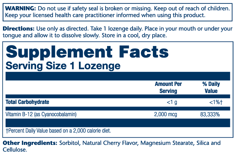 Solaray Vitamin B-12 2000mcg 90 Lozenges thumbnail 2