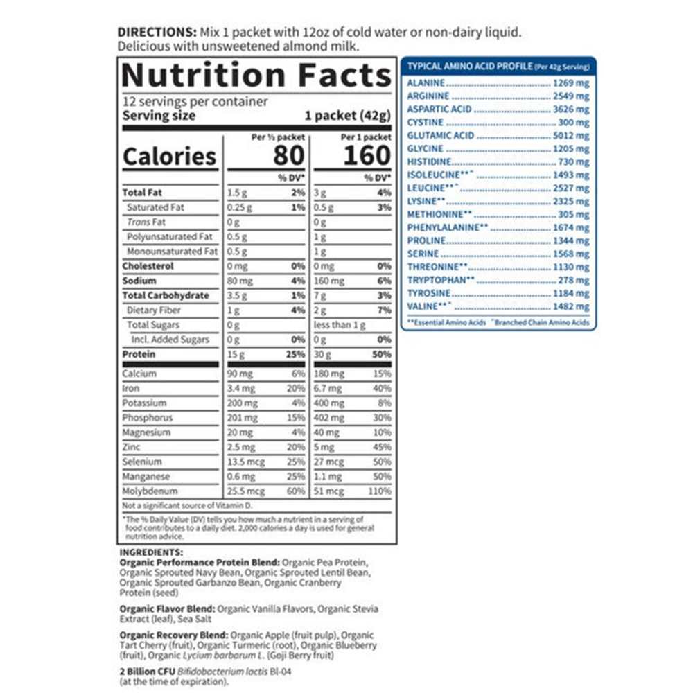 Garden of Life Sport Organic Plant-Based Protein Vanilla 12 Packets 1.5oz (42g) Powder thumbnail 2