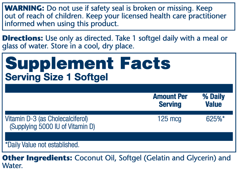 Solaray Super Bio Vitamin D-3 - 125mcg 120 Softgels thumbnail 2