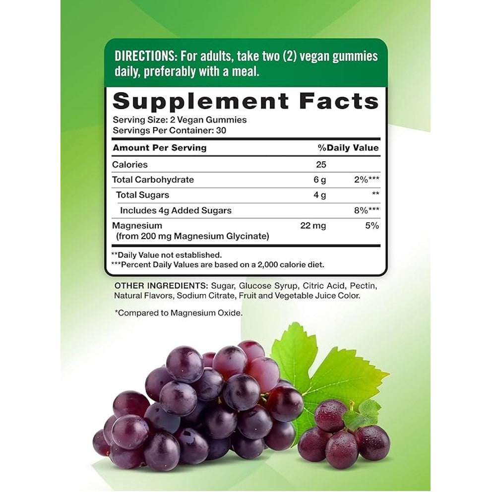 Nature's Truth Magnesium Glycinate Gummies – 200mg Sour Grape Flavor | Vegan, Non-Gmo, Gluten-Free | 60 Gummies thumbnail 2