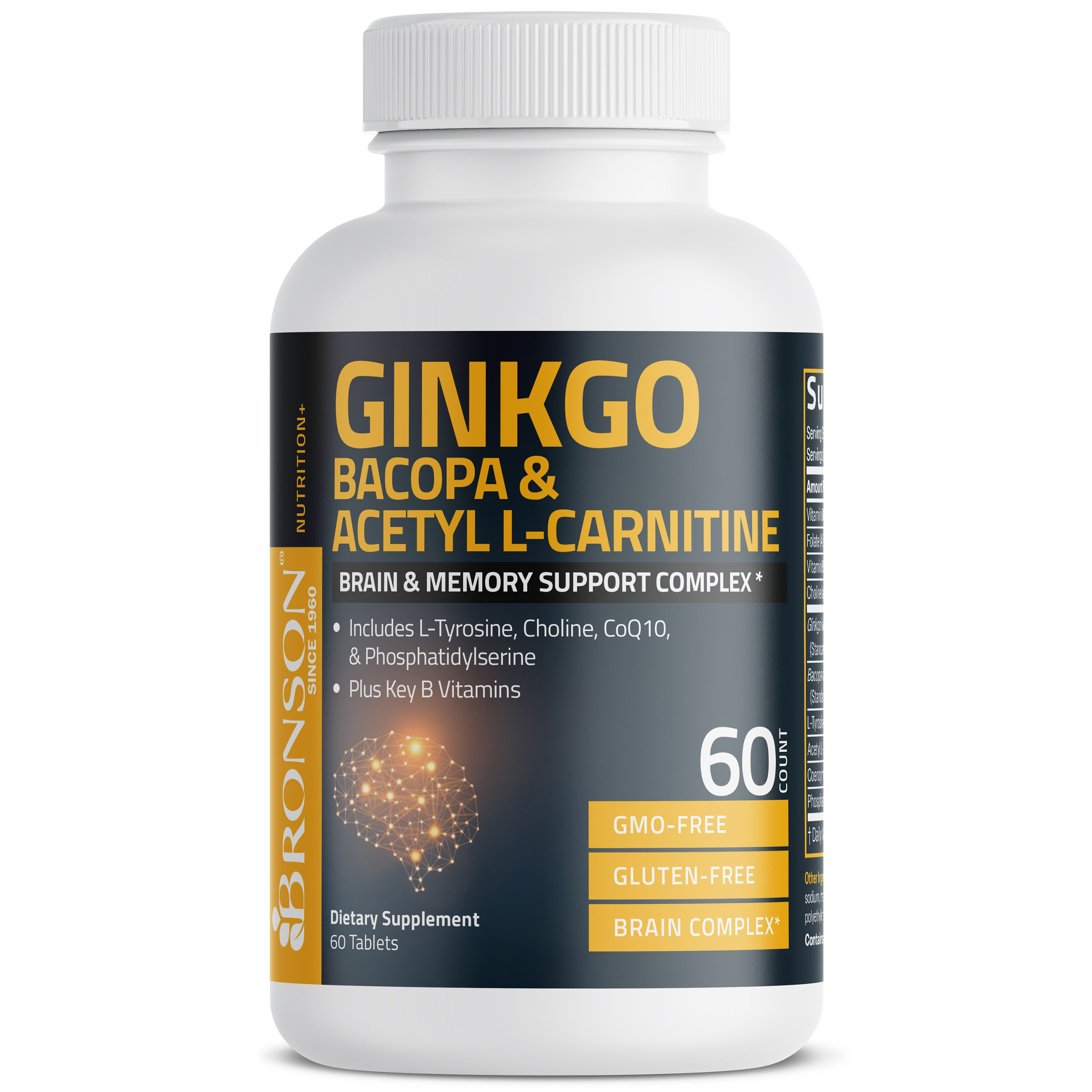 Bronson Vitamins Ginkgo, Bacopa & Acetyl L-Carnitine 30 Tabs thumbnail 2