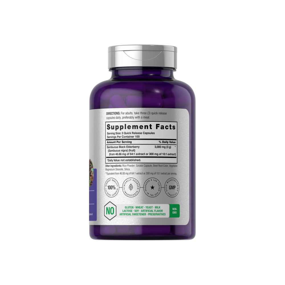 Horbäach Black Elderberry 3000mg per Serving | 300 Capsules thumbnail 2