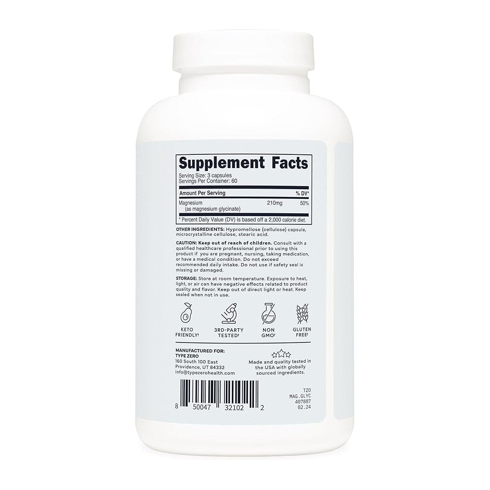TYPE ZERO CLEAN MAGNESIUM GLYCINATE 210mg Per Serving Non-GMO Third-Party Tested thumbnail 2