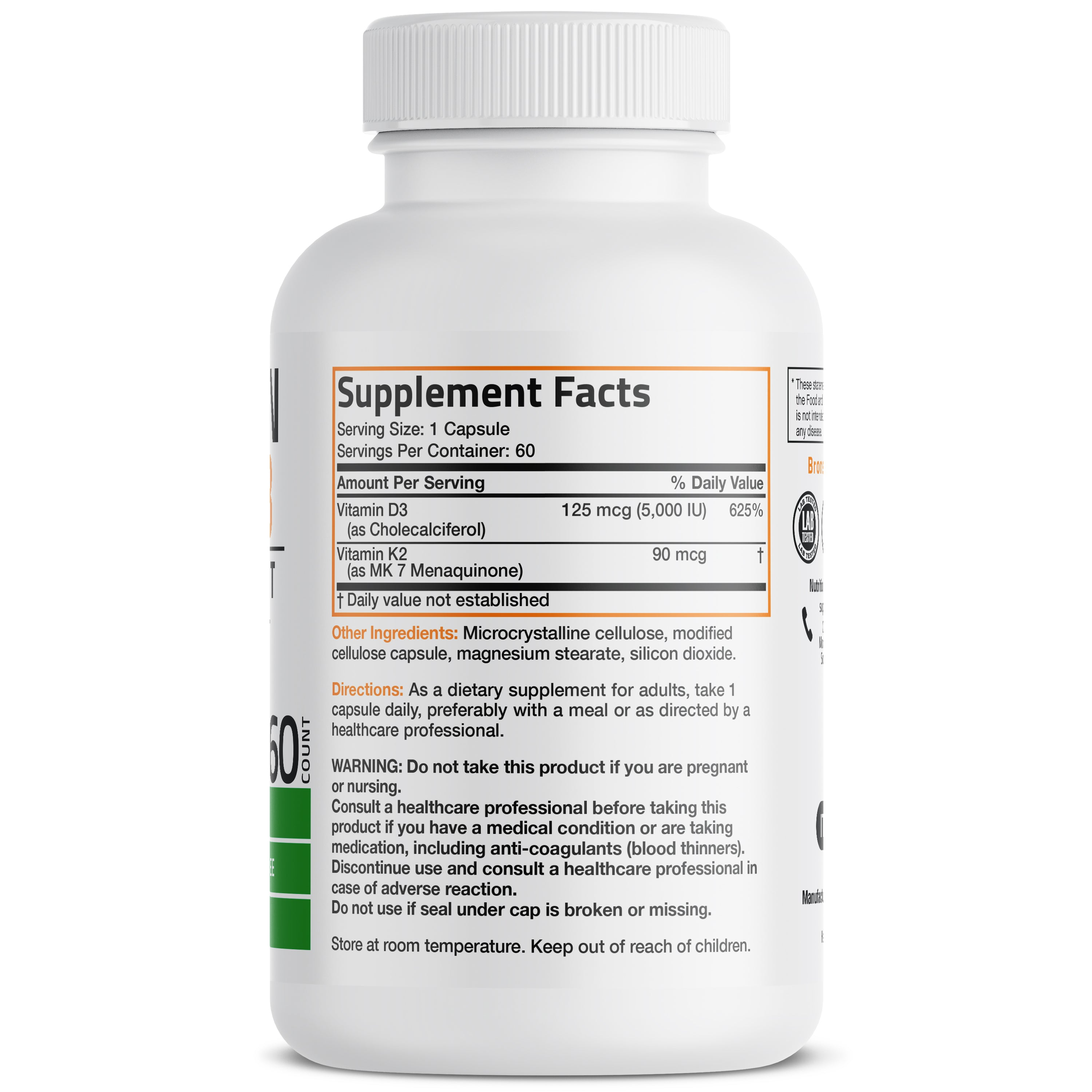 Bronson Vitamins Vitamin K2 Mk-7 Plus Vitamin D3 60 Caps thumbnail 4