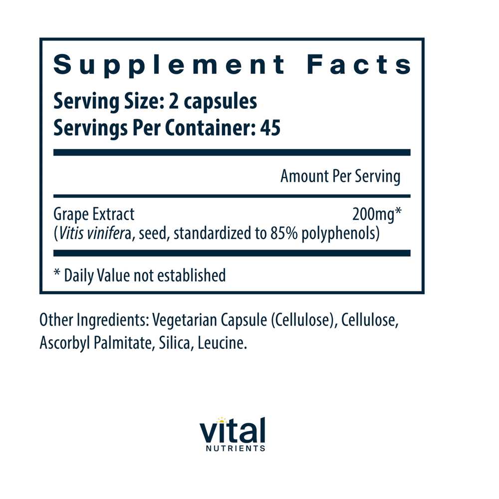 Vital Nutrients Grape Seed Extract 100mg 90 Caps thumbnail 2