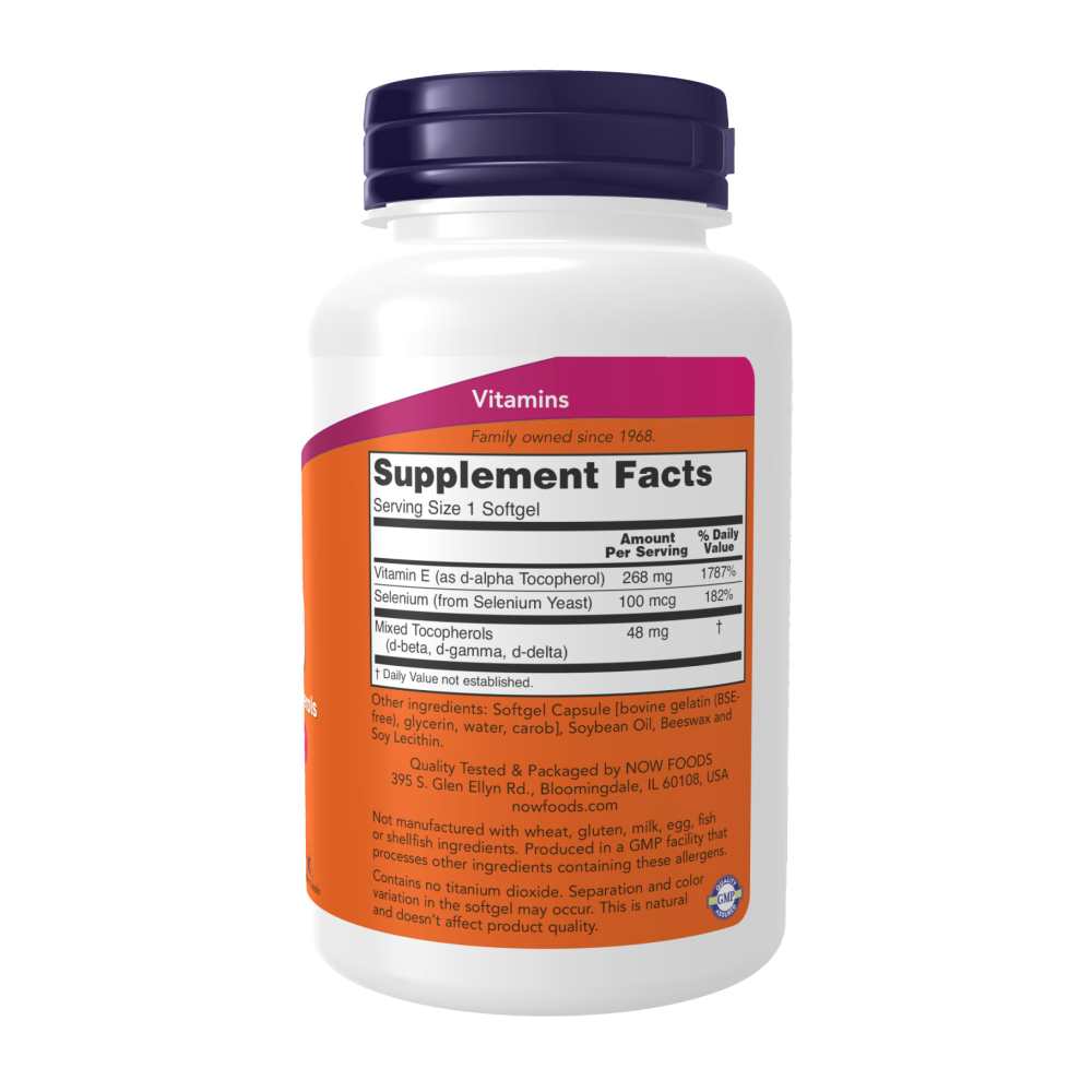 Now Foods E-400 with Mixed Tocopherols + Selenium – 100 Softgels thumbnail 2