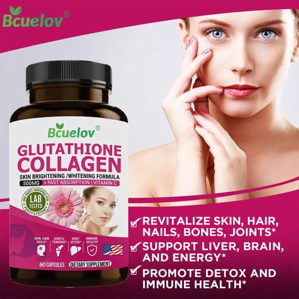 Bcuelov Glutathione + Collagen Capsules – 120 Count | 500mg+ Brightening Formula with Vitamin C thumbnail 2