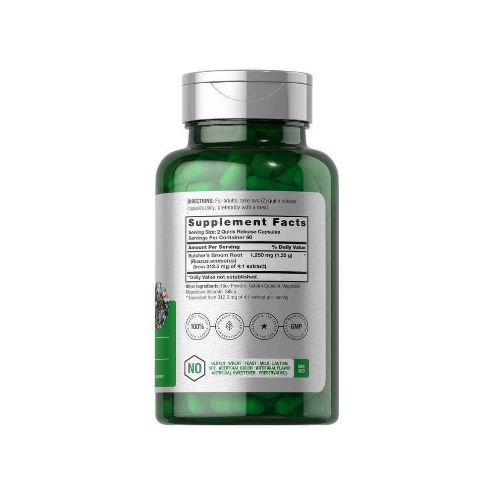 Horbäach Butchers Broom Extract 1250mg per Serving | 120 Capsules thumbnail 2