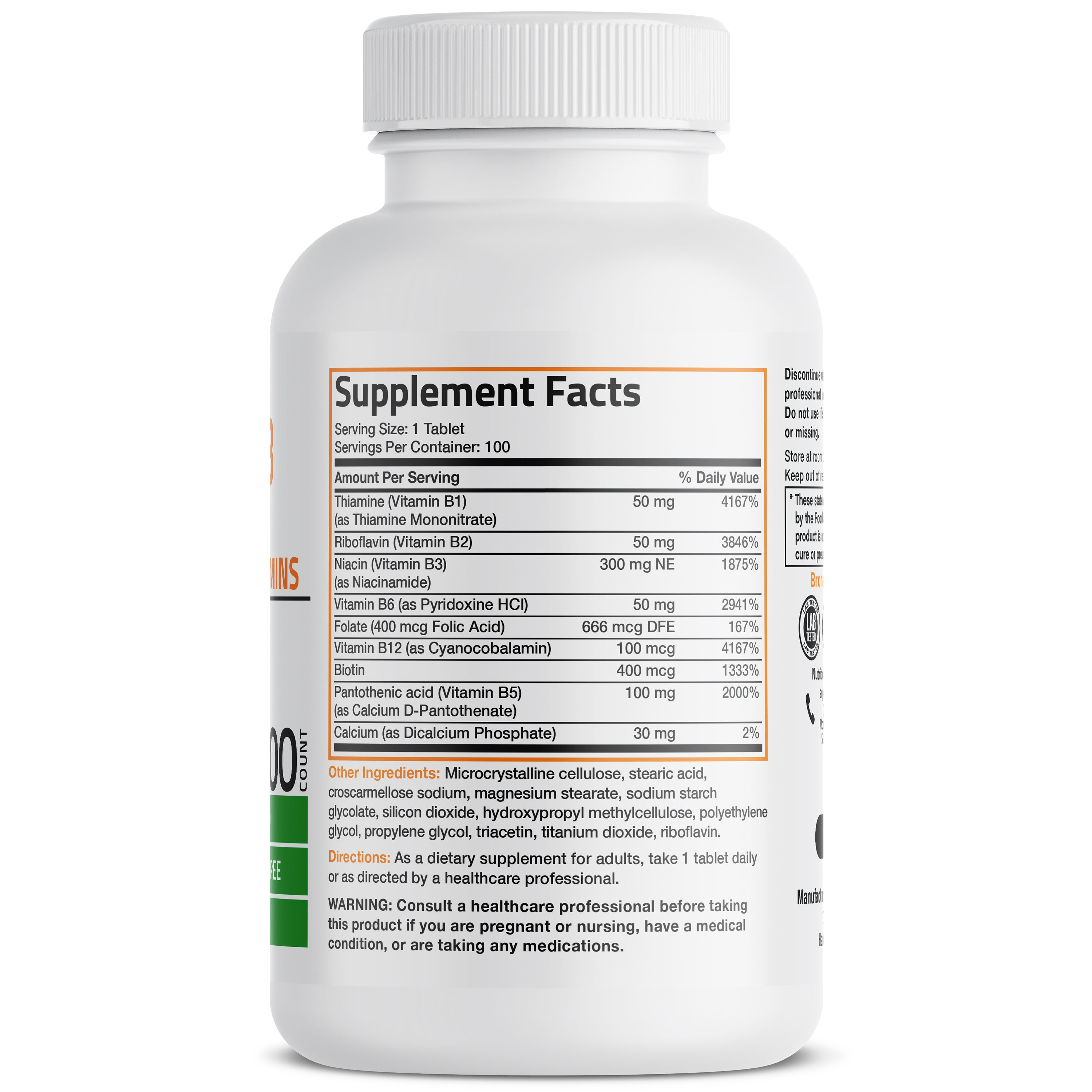 Bronson Vitamins Super Vitamin B Complex 100 Tabs thumbnail 2