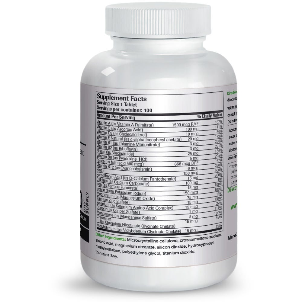Bronson Vitamins Once Daily Vitamin & Mineral Multivitamin Formula 100 Tabs thumbnail 2