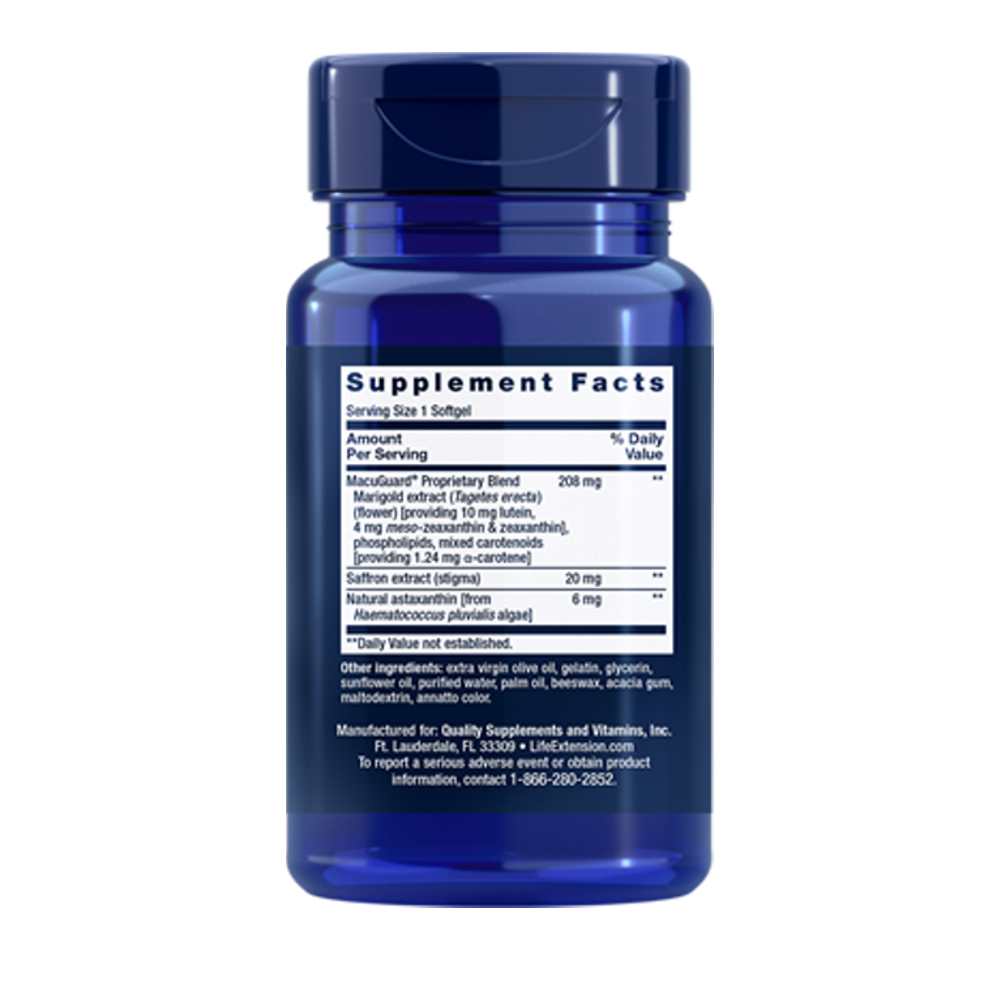 Life Extension Macu Guard® Ocular Support with Saffron & Astaxanthin 60 Softgels thumbnail 2