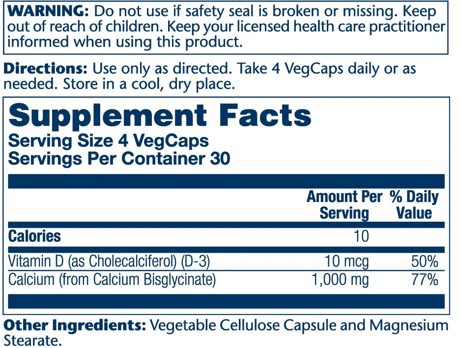Solaray Calcium Bisglycinate W/d-3 1000mg 120 Caps thumbnail 2