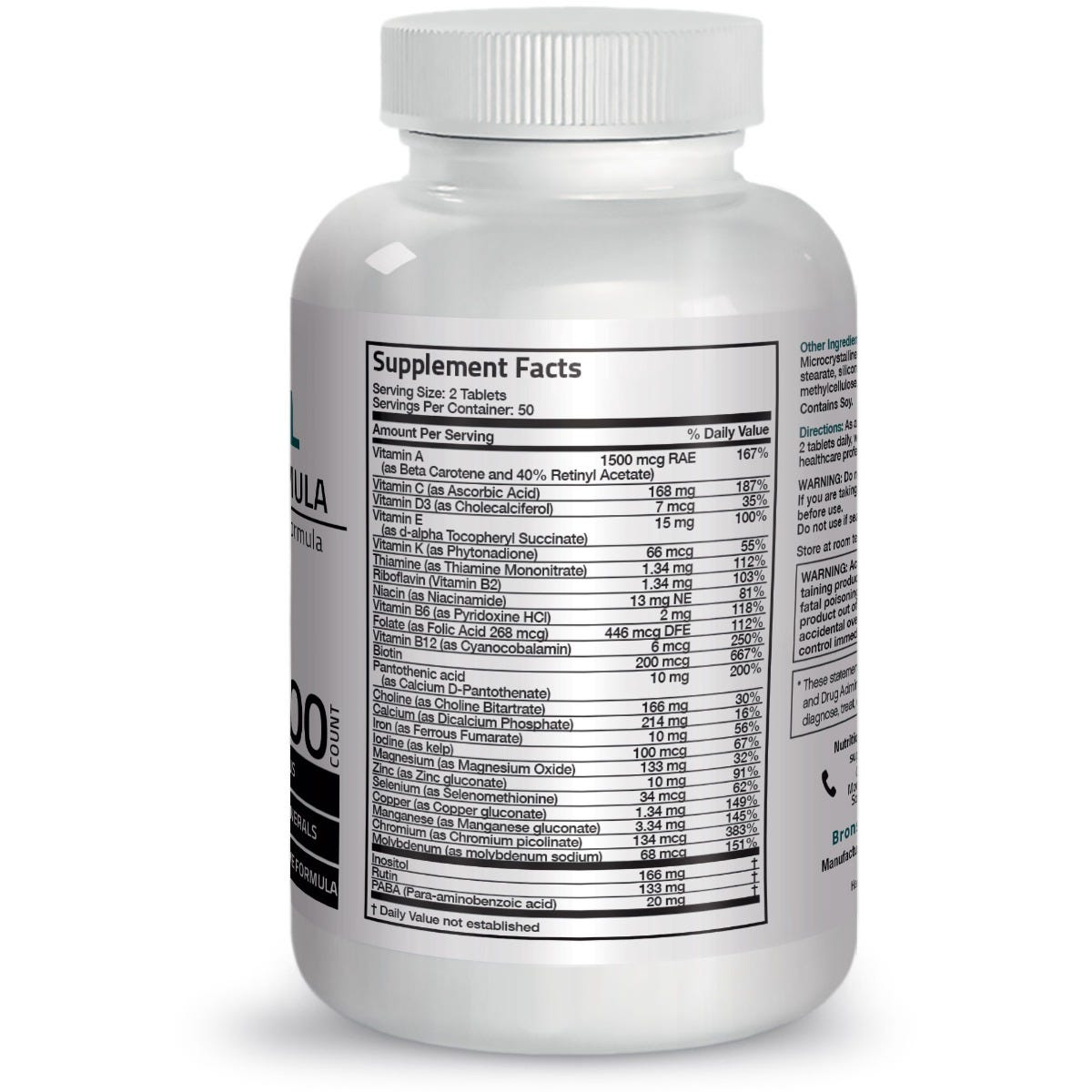 Bronson Vitamins Vitamin & Mineral Insurance Formula - 100 Tablets thumbnail 2