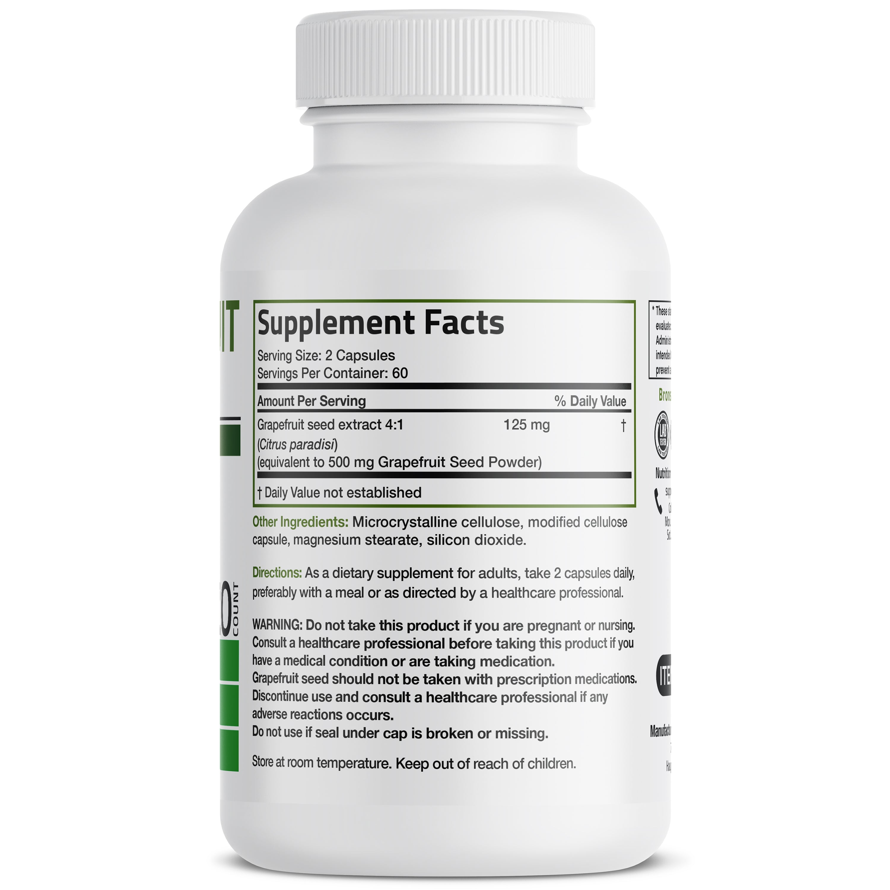 Bronson Vitamins Grapefruit Seed 500 Mg 120 Caps thumbnail 2