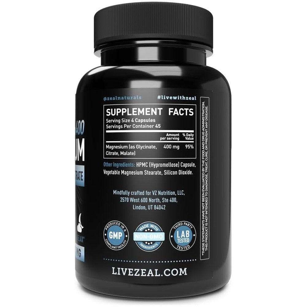 Premium Chelated Magnesium Glycinate - Malate 400MG By Zeal Naturals thumbnail 3