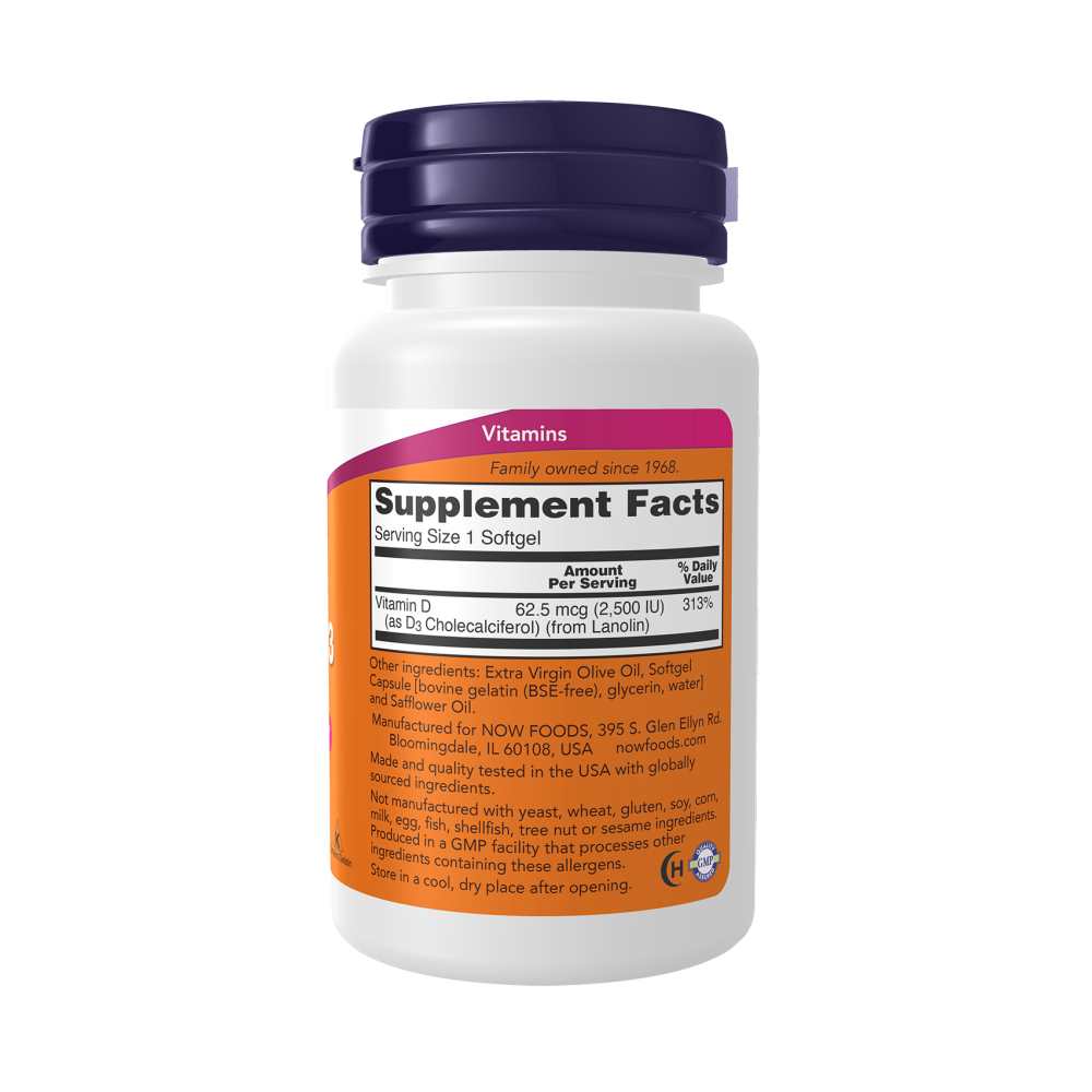 Now Foods Vitamin D3 2,500 Iu – Supports Bone, Teeth & Immune Health – Non-Gmo – 180 Softgels thumbnail 2
