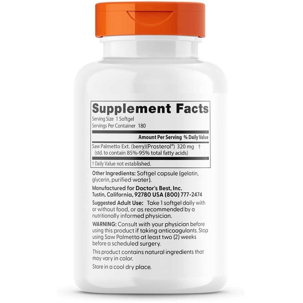 Doctor's Best Saw Palmetto Standardized Extract 320mg Softgels 180 Count thumbnail 2