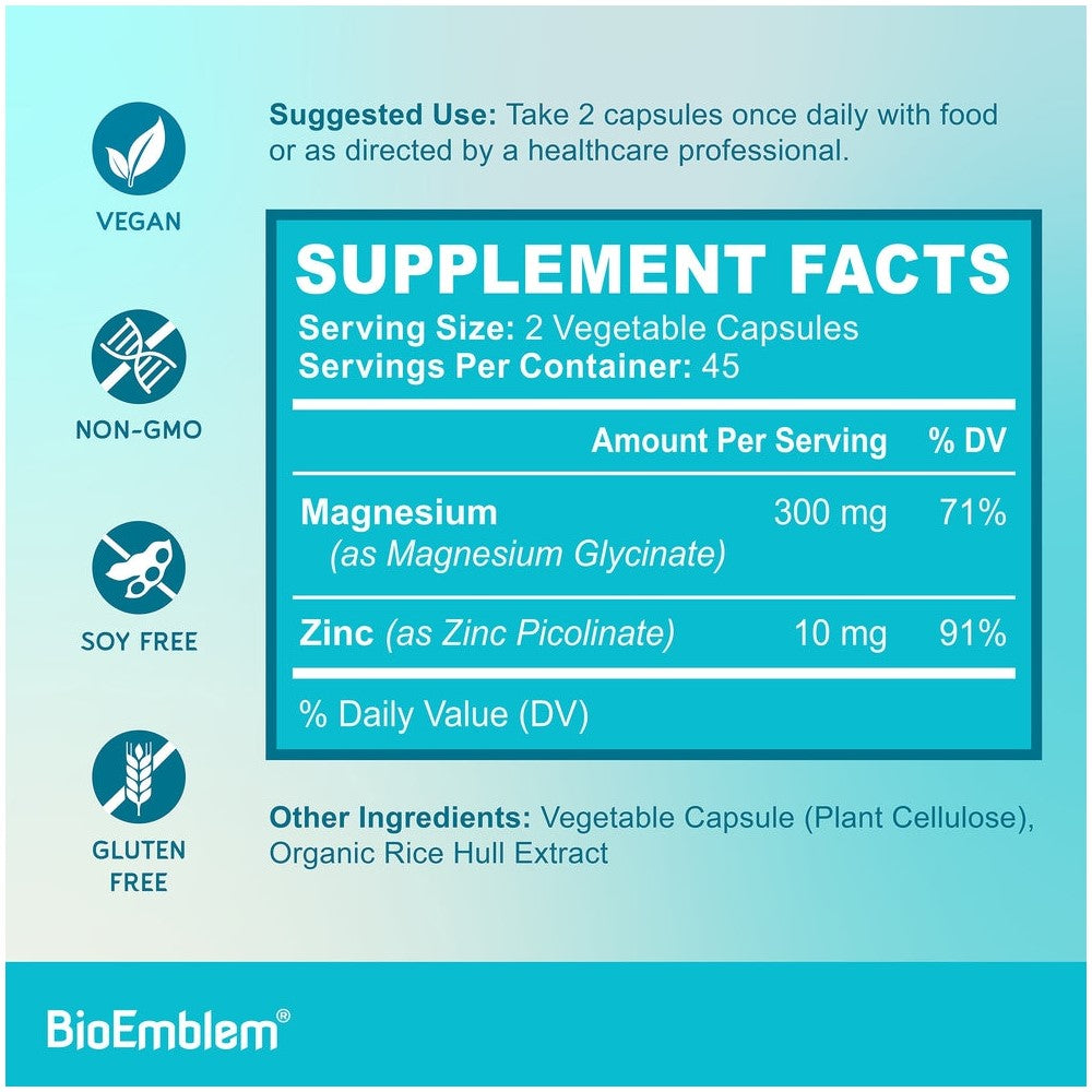 BioEmblem High Absorption Magnesium Glycinate with Zinc - 300mg thumbnail 2