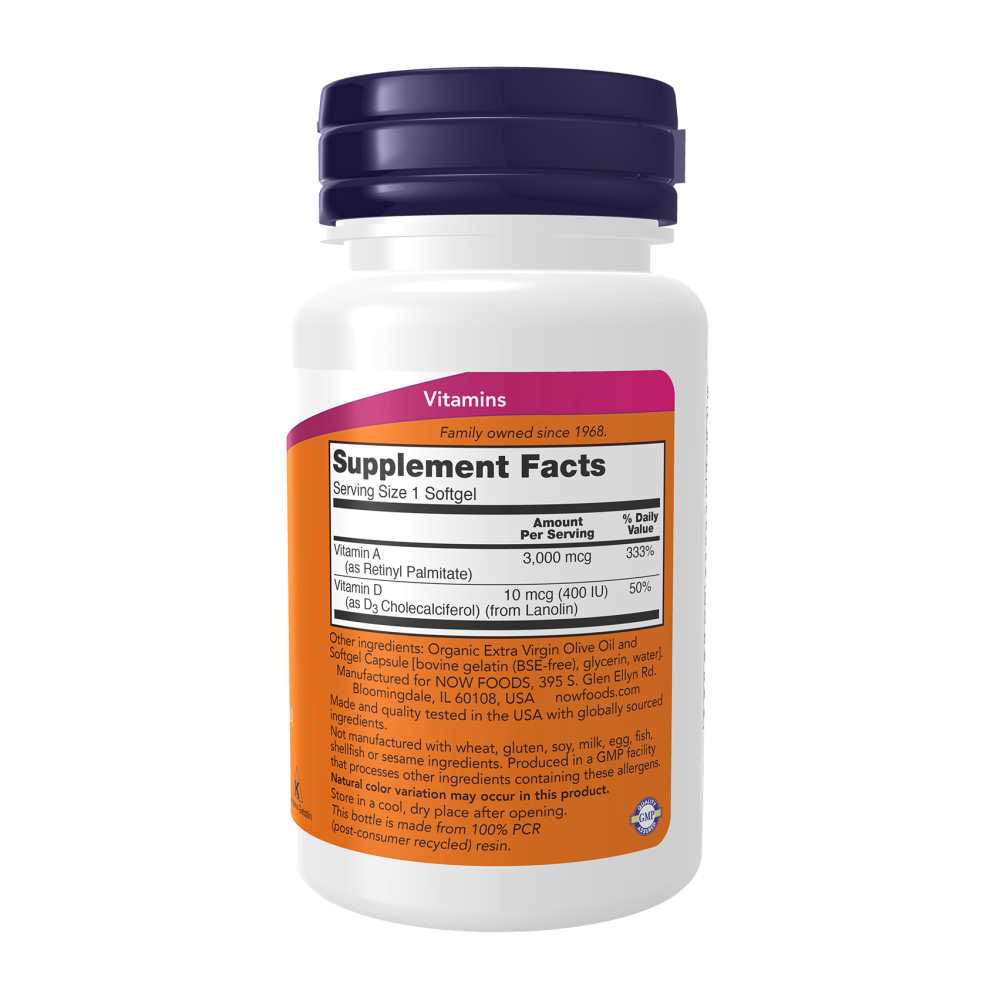 Now Foods A&d Vitamins – 10,000 Iu a & 400 Iu D – Eye & Bone Health – 100 Softgels thumbnail 2