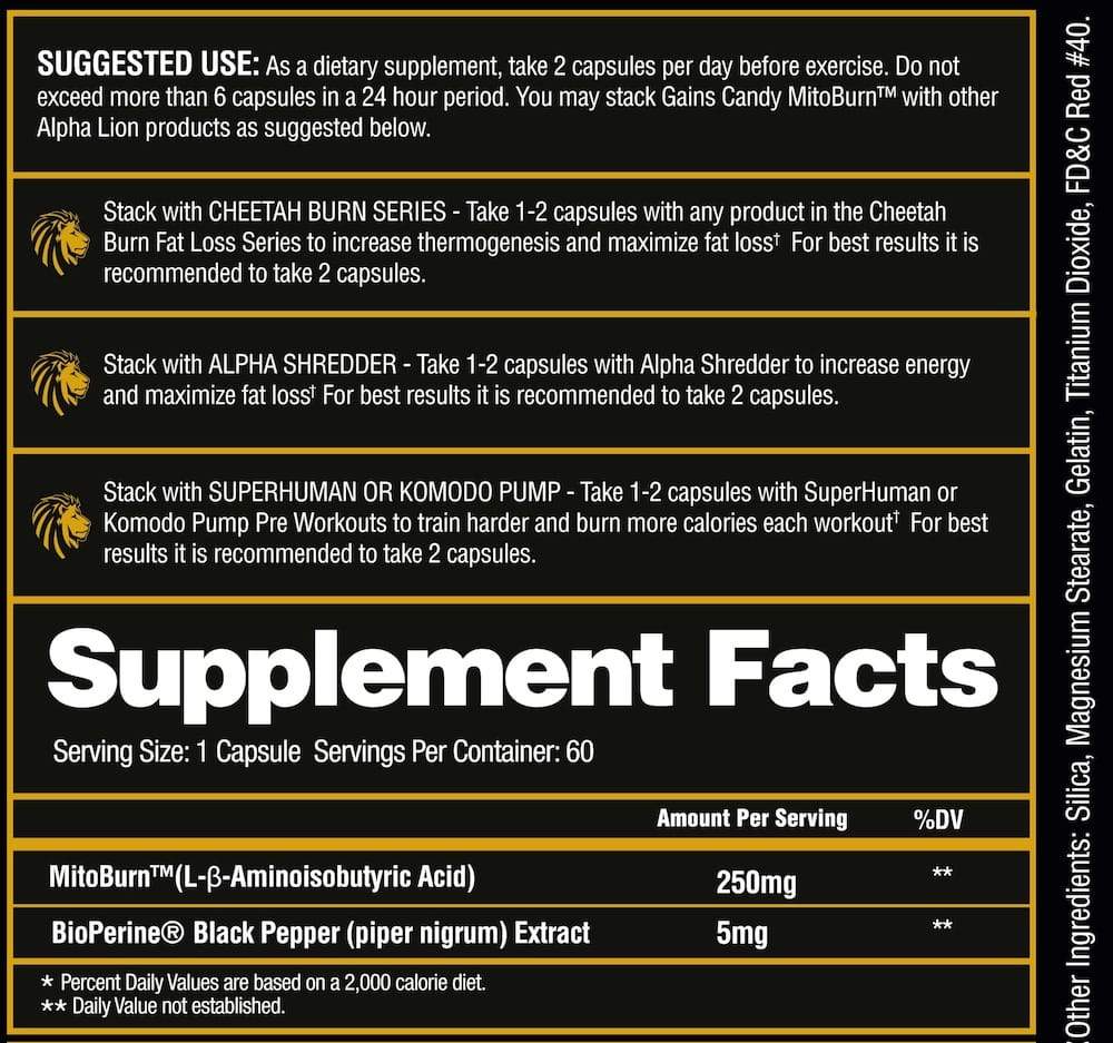 Alpha Lion Gains Candy™ Mitoburn™ Fat Loss Amplifier 60 Caps thumbnail 2